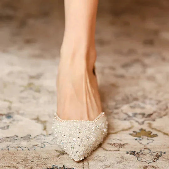 EB | Stilvolle Schuhe mit Spitzer Zehe und Mittlerem Absatz mit Glitzeroberfläche