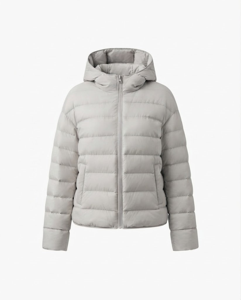 Damen nan minimalistische kurze Thermo-Steppjacke mit ergonomischer Kapuze, taillierter Nahtführung und winddichter Außenhülle EB