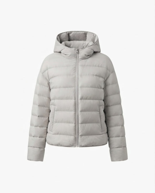 Damen nan minimalistische kurze Thermo-Steppjacke mit ergonomischer Kapuze, taillierter Nahtführung und winddichter Außenhülle EB
