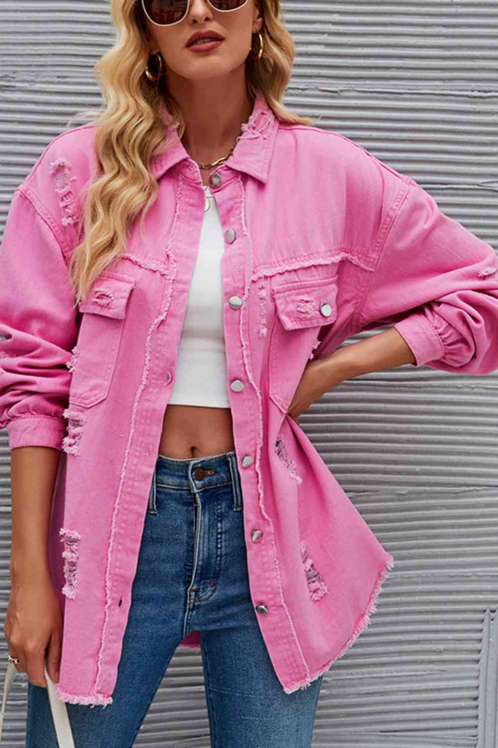 EB | Zerrissene Rohsaum-Denimjacke