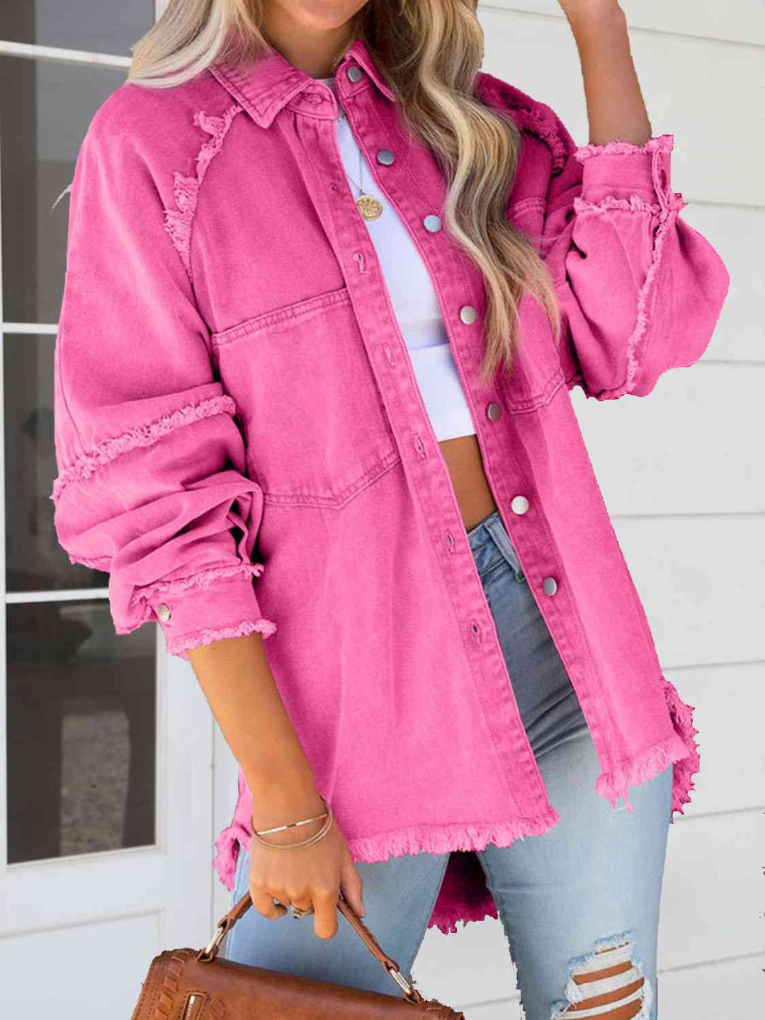 EB | Button Down Raw Hem Denim Jacke