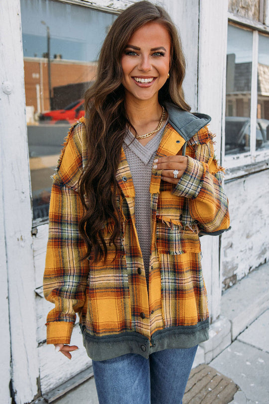 EB | Karierte Jacke mit Kapuze und Rohen Kanten Baumwolle Lässig und Trendy