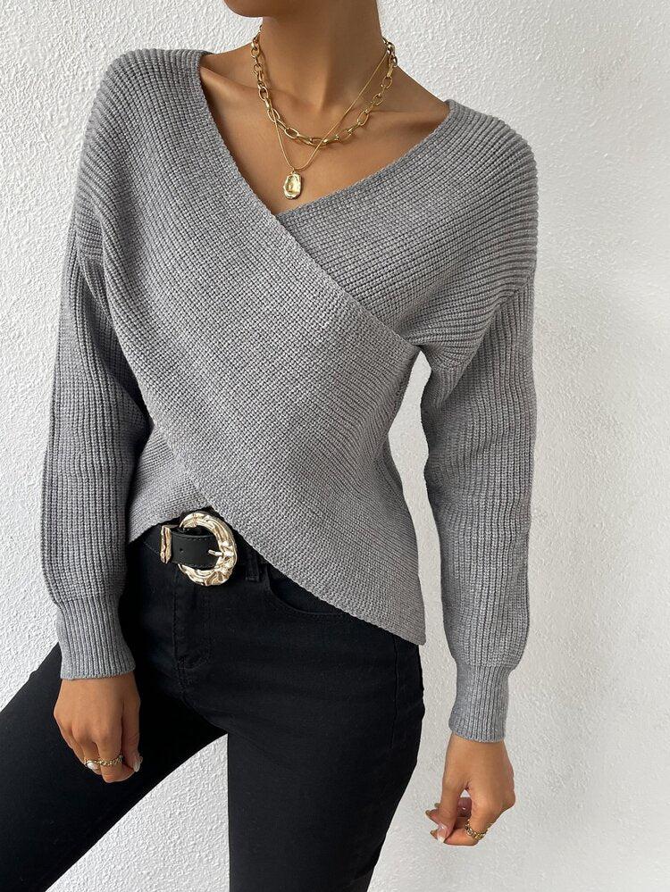 EB | Strickbluse mit Umschlag V-ausschnitt Elegant und Einfach