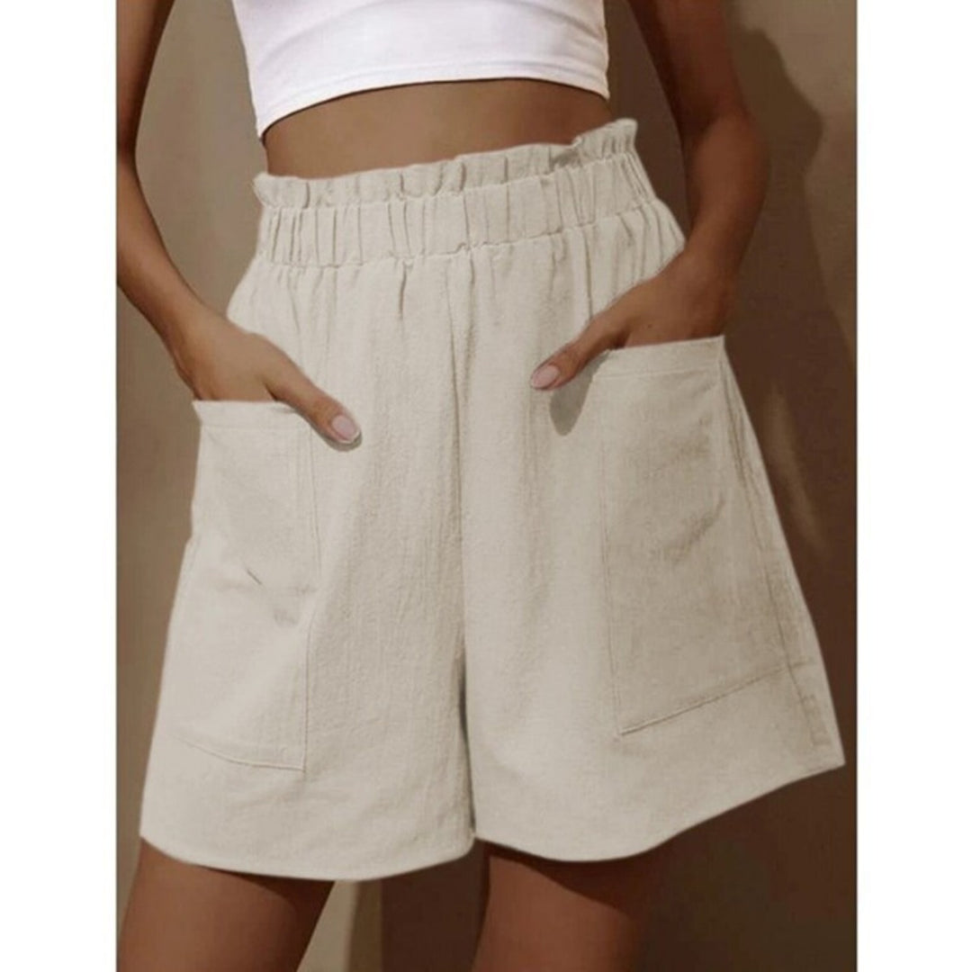 EB | Shorts aus Baumwolle und Leinen mit hoher Taille für Damen