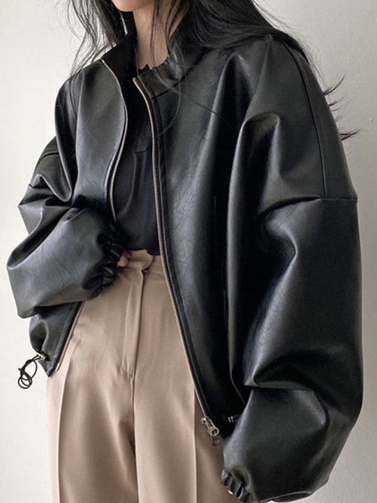EB | Schwarze Jacke mit Kordelzug und Kragen