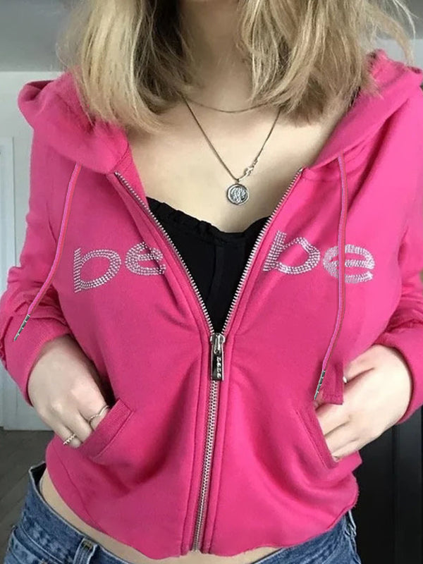 EB | Barbie Rosa Buchstaben Strassdruck Hoodie mit Reißverschluss