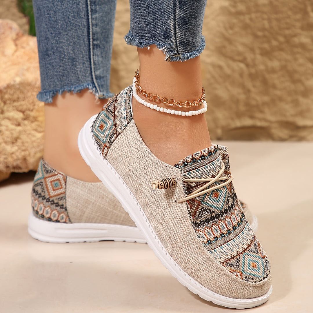 Emily Ethnischer Stil Bedruckte Leinenschuhe für Frauen EB