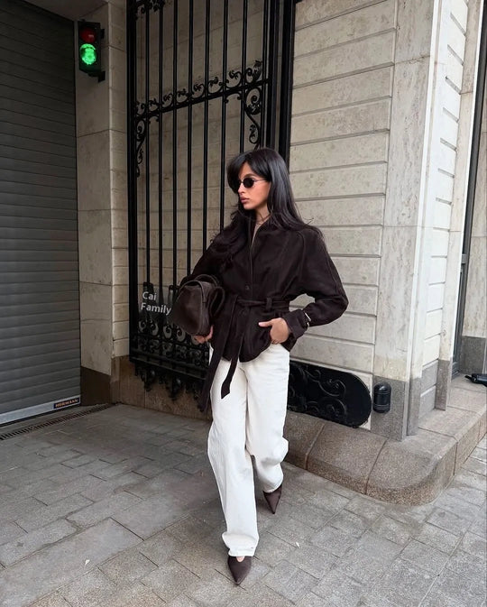 EB | Retro Wildlederjacke mit langen Ärmeln