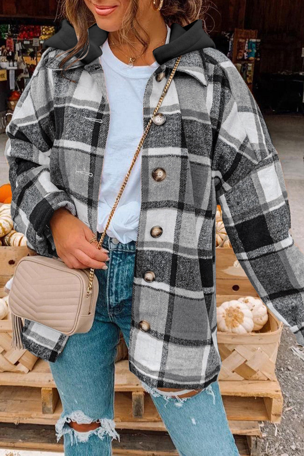 EB | Gitter Oversized Jacke mit Kapuze Lässiger Komfort Warm und Trendy