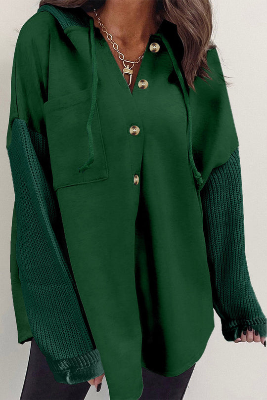 EB | Langärmelige Bluse mit Kapuze und Knöpfen Baumwollmischung Komfort und Stil