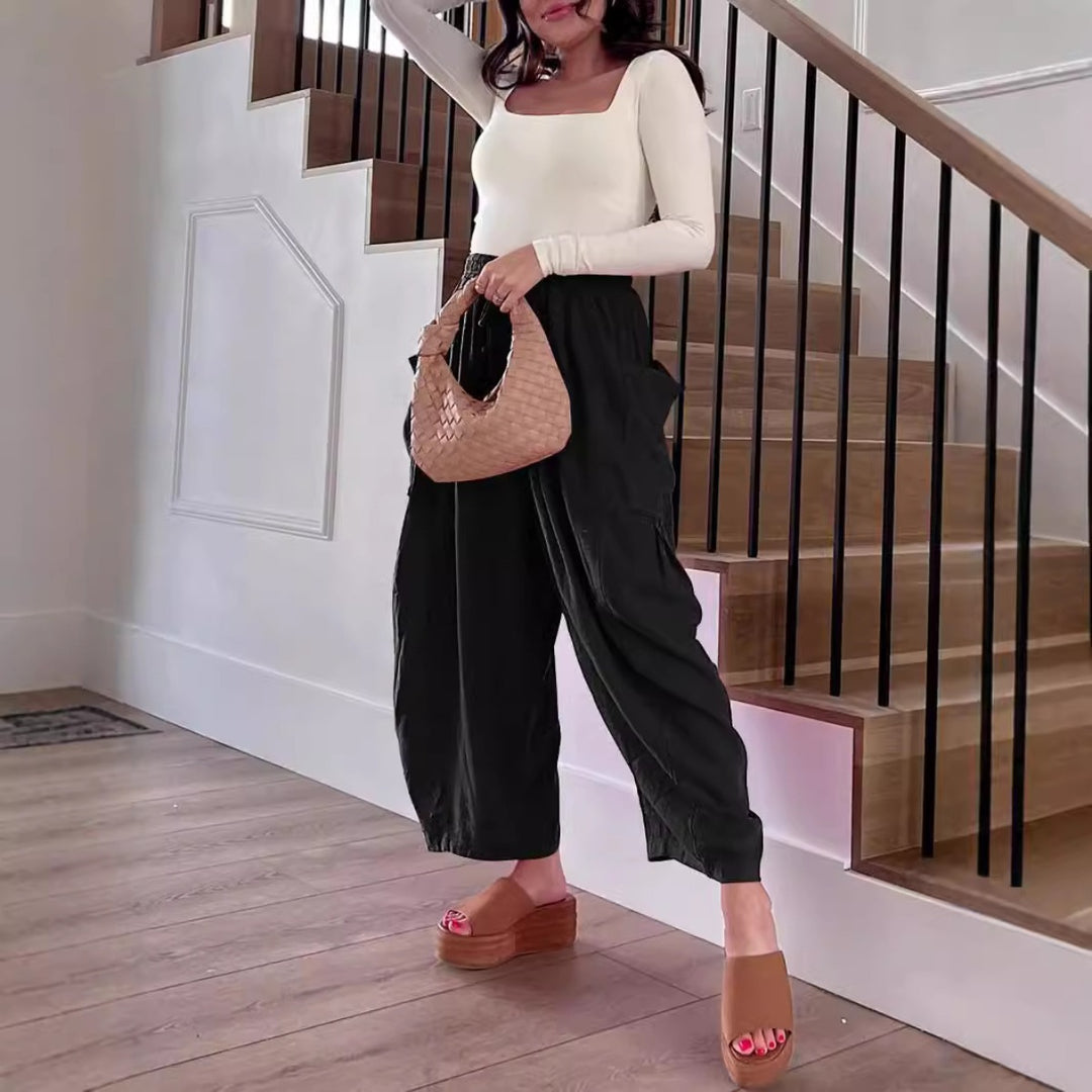 EB | Plissierte Hose mit weitem Bein und hoher Taille