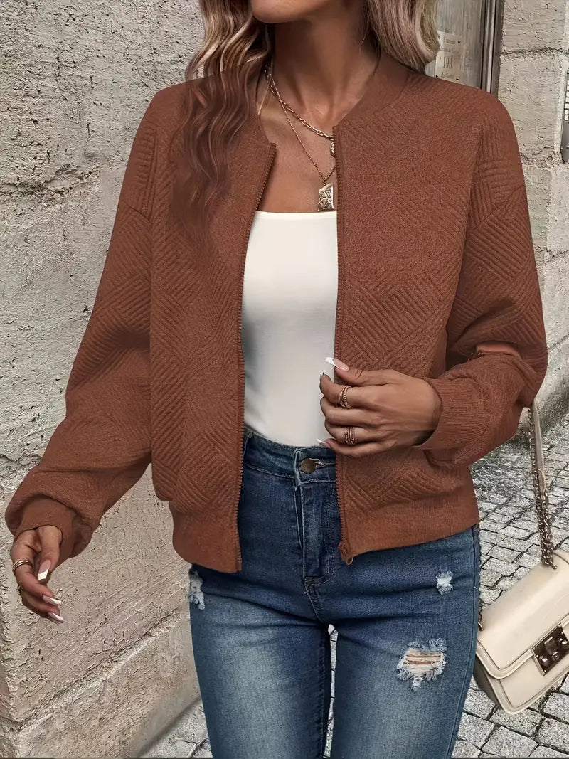 EB | Cardigan - Damen Herbst Zip-Up Texturierter Cardigan mit Rippbund