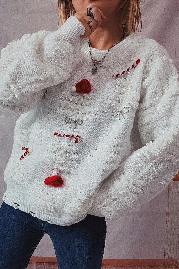 EB | Weihnachtsmuster Gestrickter Rundhalsausschnitt Langarmpullover
