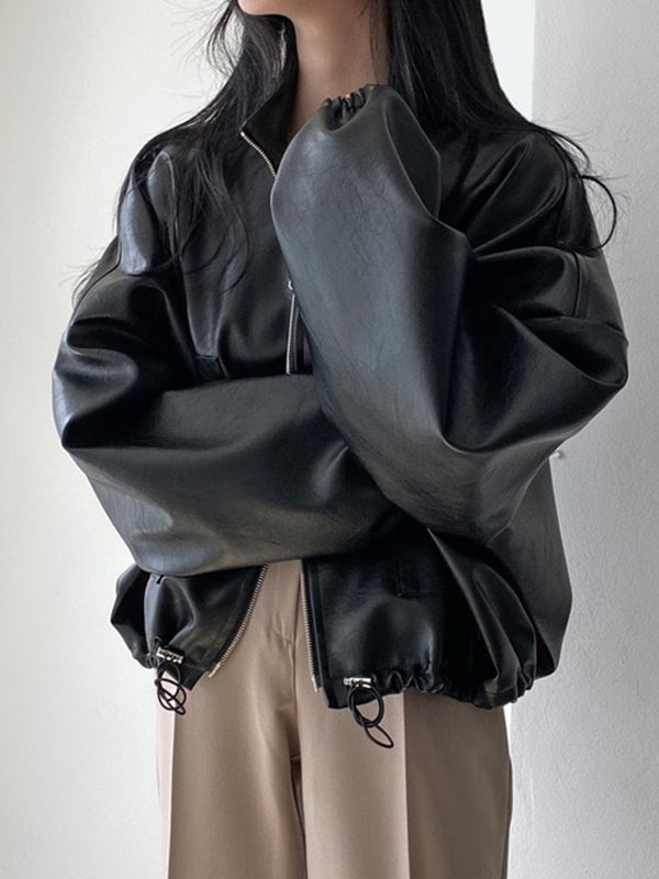 EB | Schwarze Jacke mit Kordelzug und Kragen