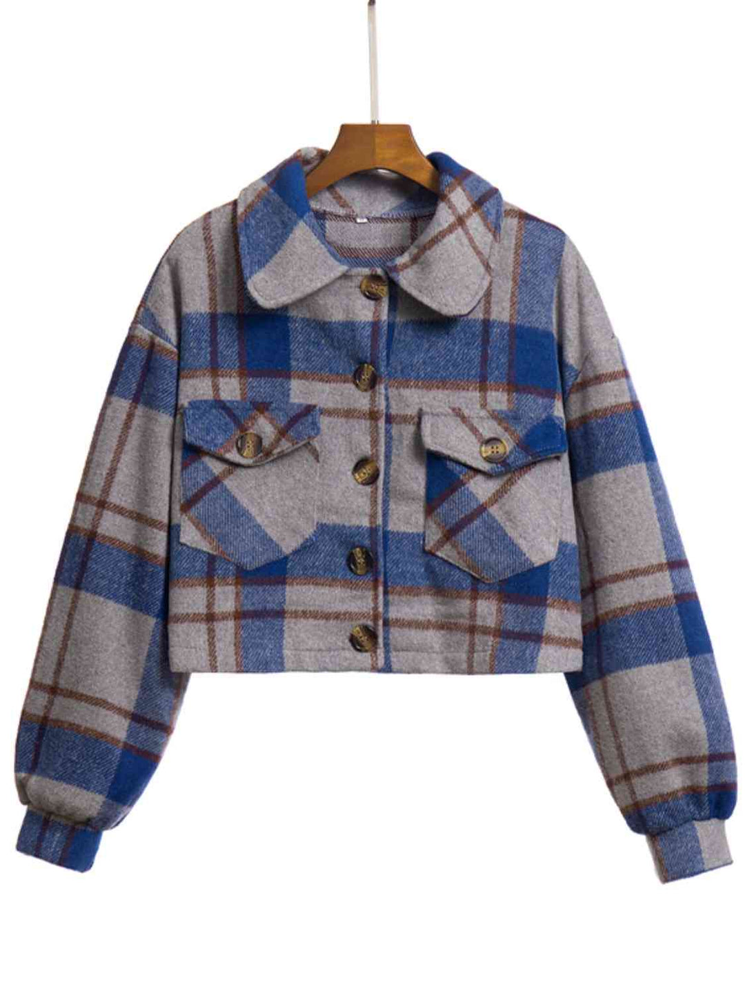 EB | Karierter Knopf-Front-Jacke mit Taschen