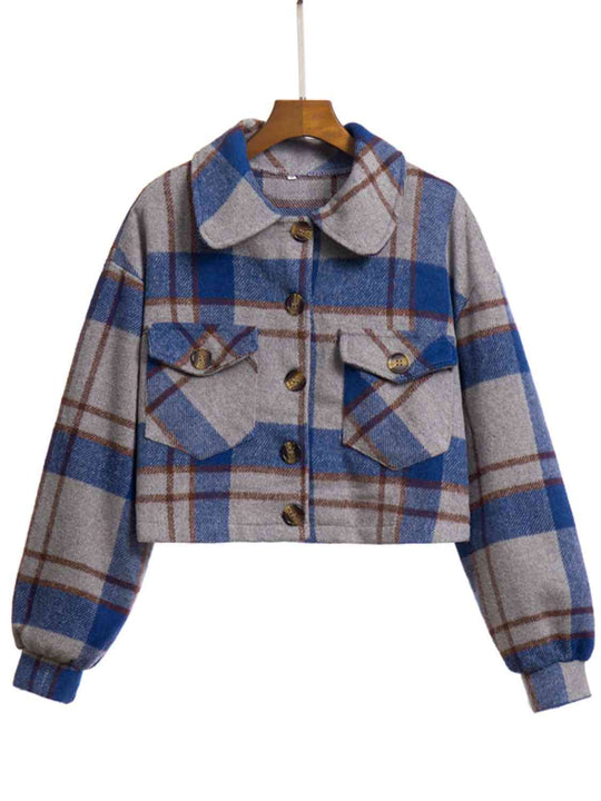 EB | Karierter Knopf-Front-Jacke mit Taschen