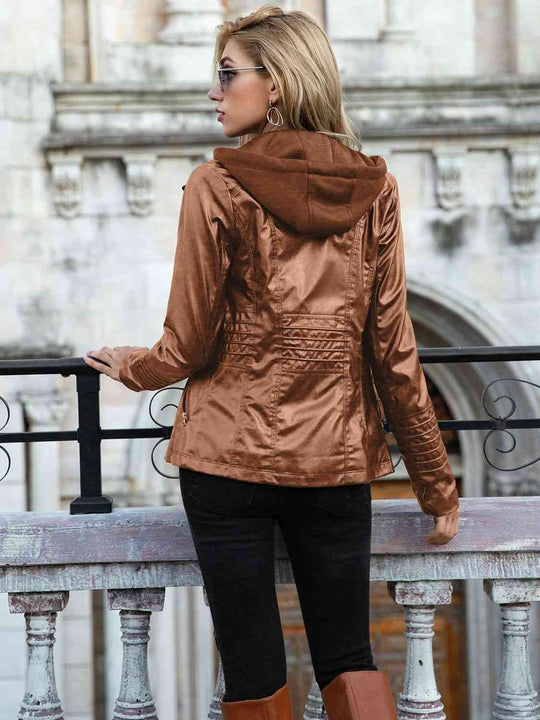 EB | PU-Jacke mit Kapuze und durchgehendem Reißverschluss