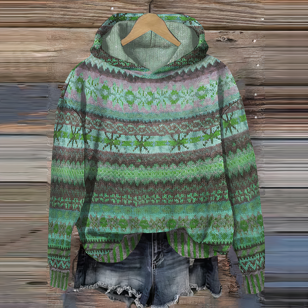 EB | 3D Fair Isle Print Hoodie Lässiger Fit Pullover Sweatshirt