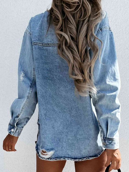 EB | Ausgefranste Snap Down Denimjacke