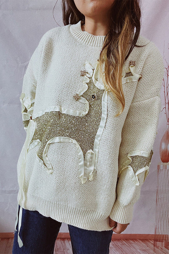 EB | Weihnachtsmuster Gestrickter Rundhalsausschnitt Langarmpullover
