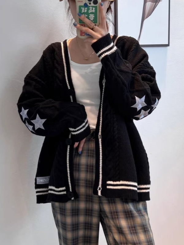 EB | Oversized Kabelgestrickte Jacke mit Sternstickerei