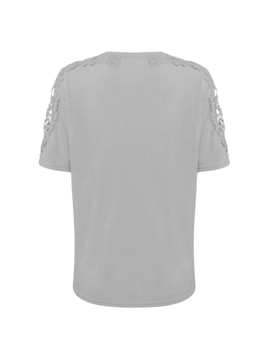 EB | Unifarbiges T-Shirt mit Rundhalsausschnitt und Spitzennaht