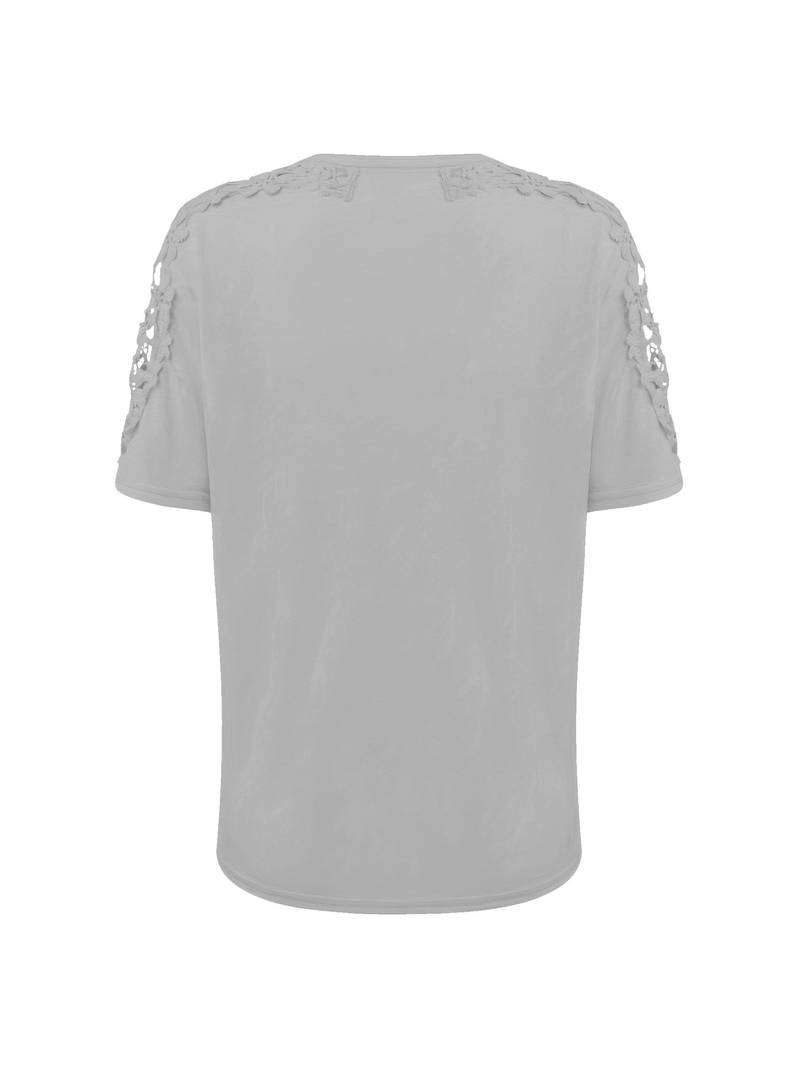 EB | Unifarbenes Rundhals-T-Shirt Mit Spitze Naht