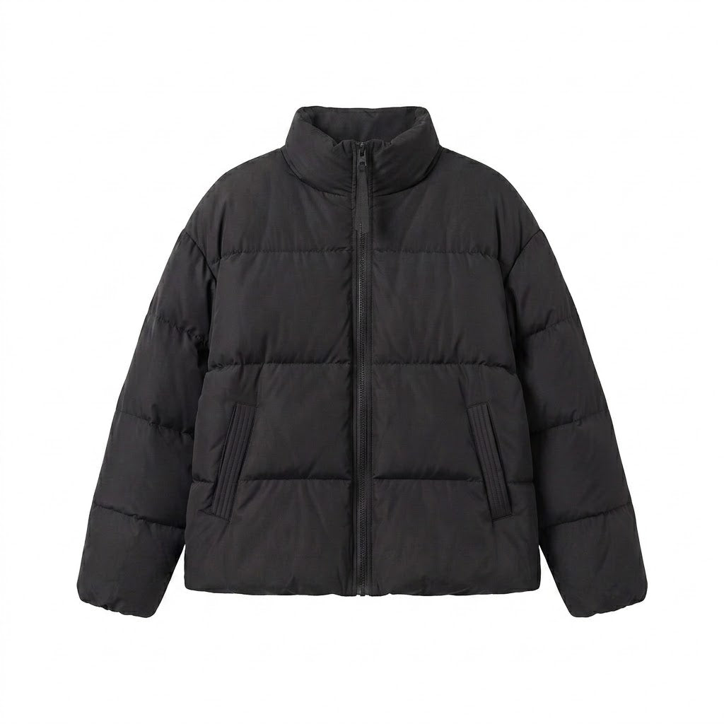 Damen nan kurzer voluminöser Steppblouson mit hohem Schalkragen, Zweiwege-Reißverschluss und verdeckten Eingrifftaschen EB