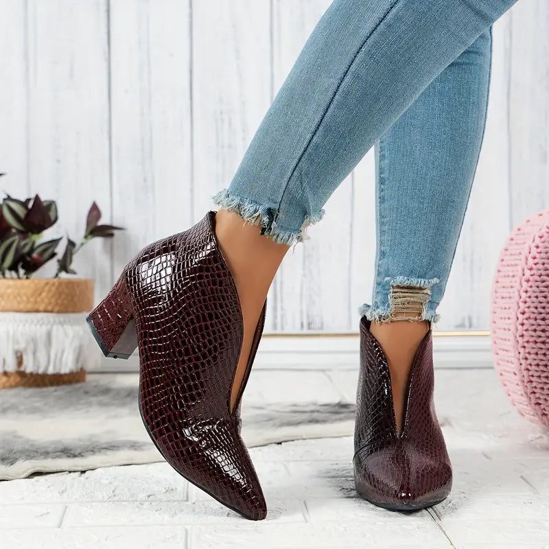 EB | Glänzende Croco Print Stiefeletten