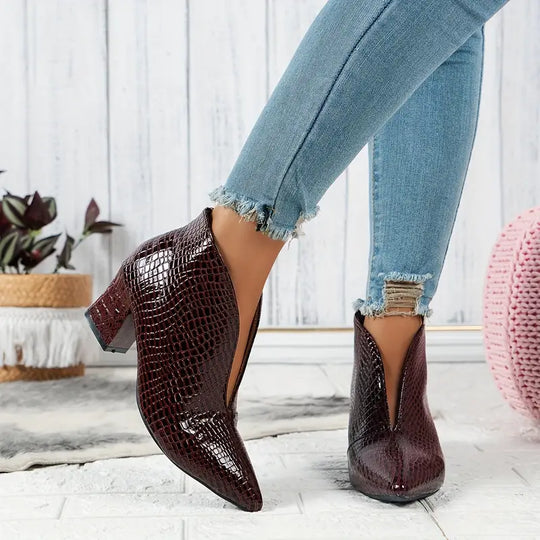 EB | Glänzende Croco Print Stiefeletten