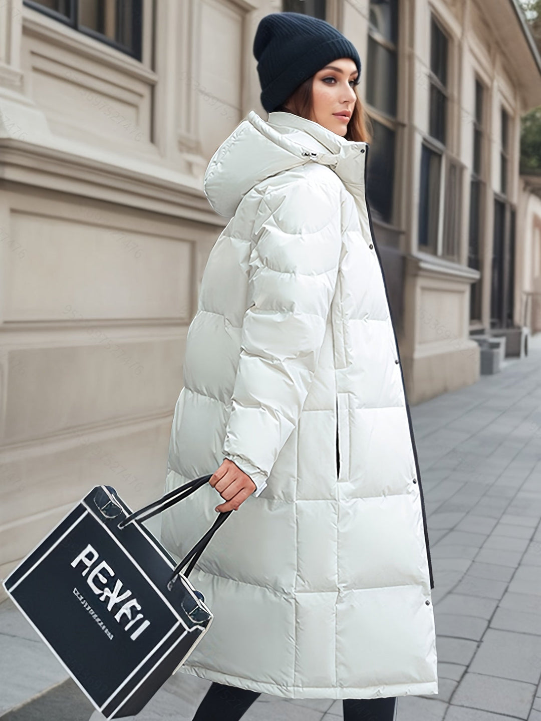 EB | Stylischer Puffer langer Wintermantel mit Kapuze und Polsterung perfekt für Outdoor-Aktivitäten