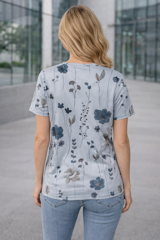 Damen Casual Oberteil mit floralem Muster und V-Ausschnitt EB