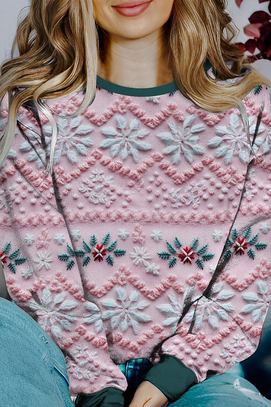 EB | Bedruckter Weihnachtskontrastfarbe Langarm-Pullover Sweatshirt