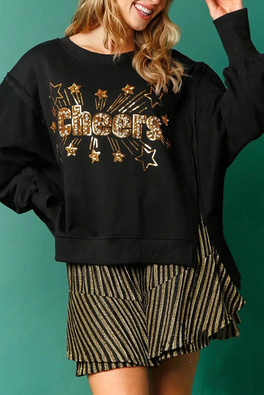 EB | Weihnachts-Pailletten-Lässiger Rundhals Langarm-Sweatshirt