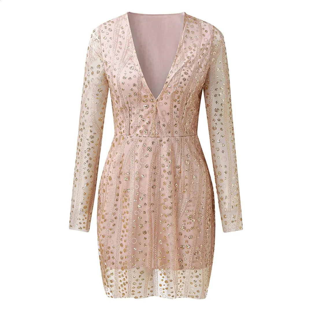 Durchsichtiges Damen Paillettenkleid in Gold für Party & Events | EB