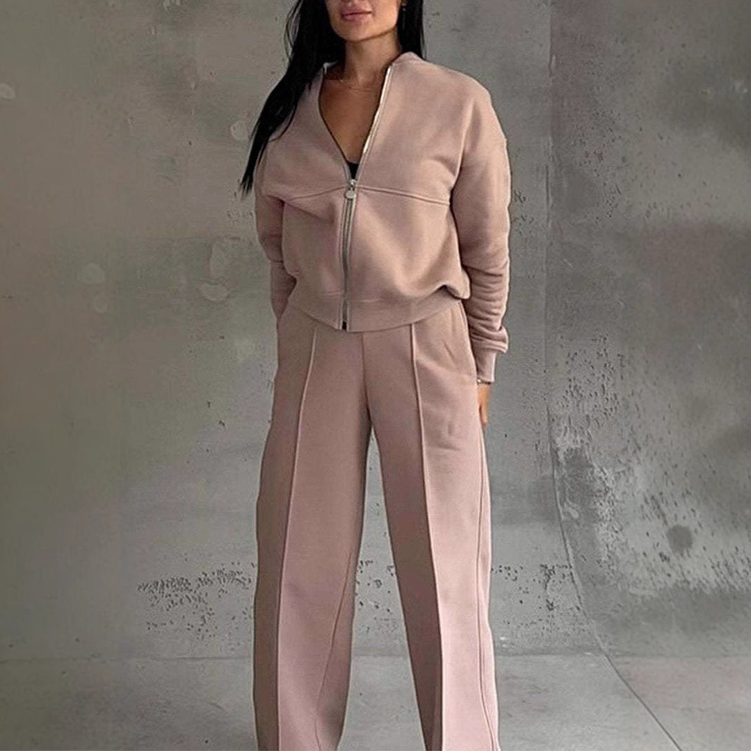 EB | Zweiteiliges Set mit Reißverschlussjacke und Weitem Bein In Sportstyle