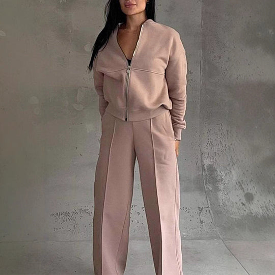 EB | Zweiteiliges Set mit Reißverschlussjacke und Weitem Bein In Sportstyle