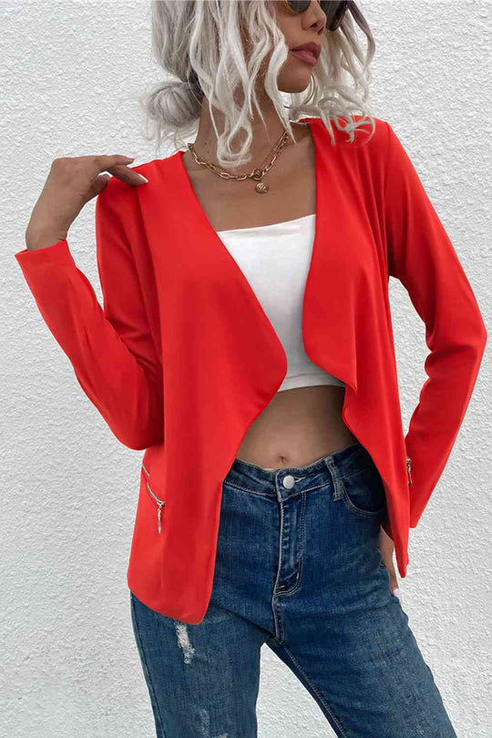 EB | Offene Frontreißverschluss-Taschen-Cardigan