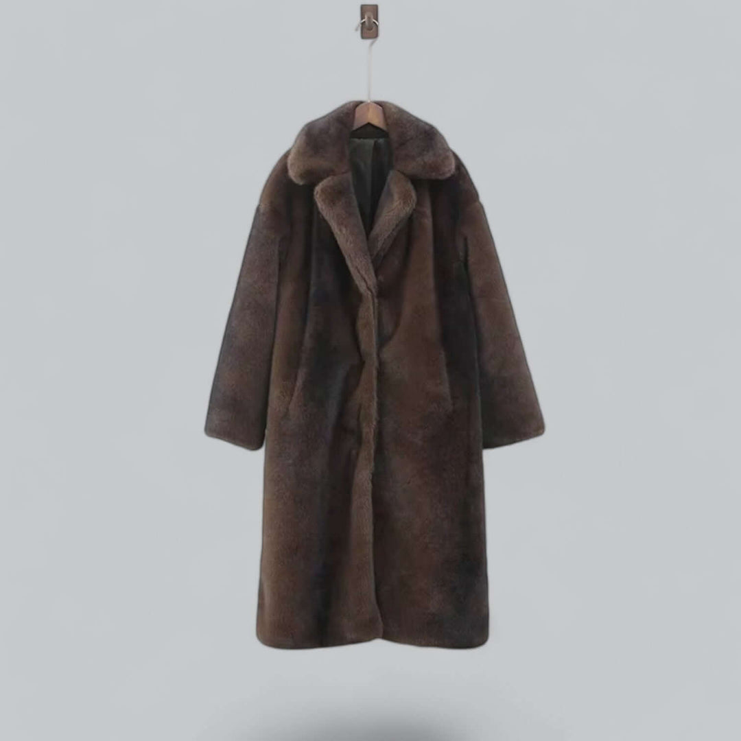 EB | Eleganter Kunstfell Langer Trenchcoat