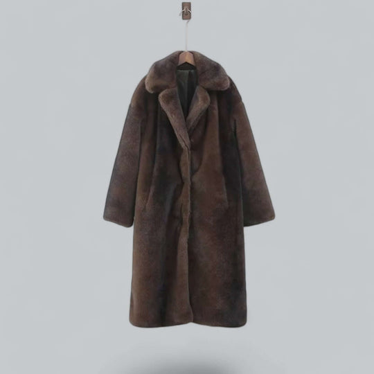 EB | Eleganter Kunstfell Langer Trenchcoat