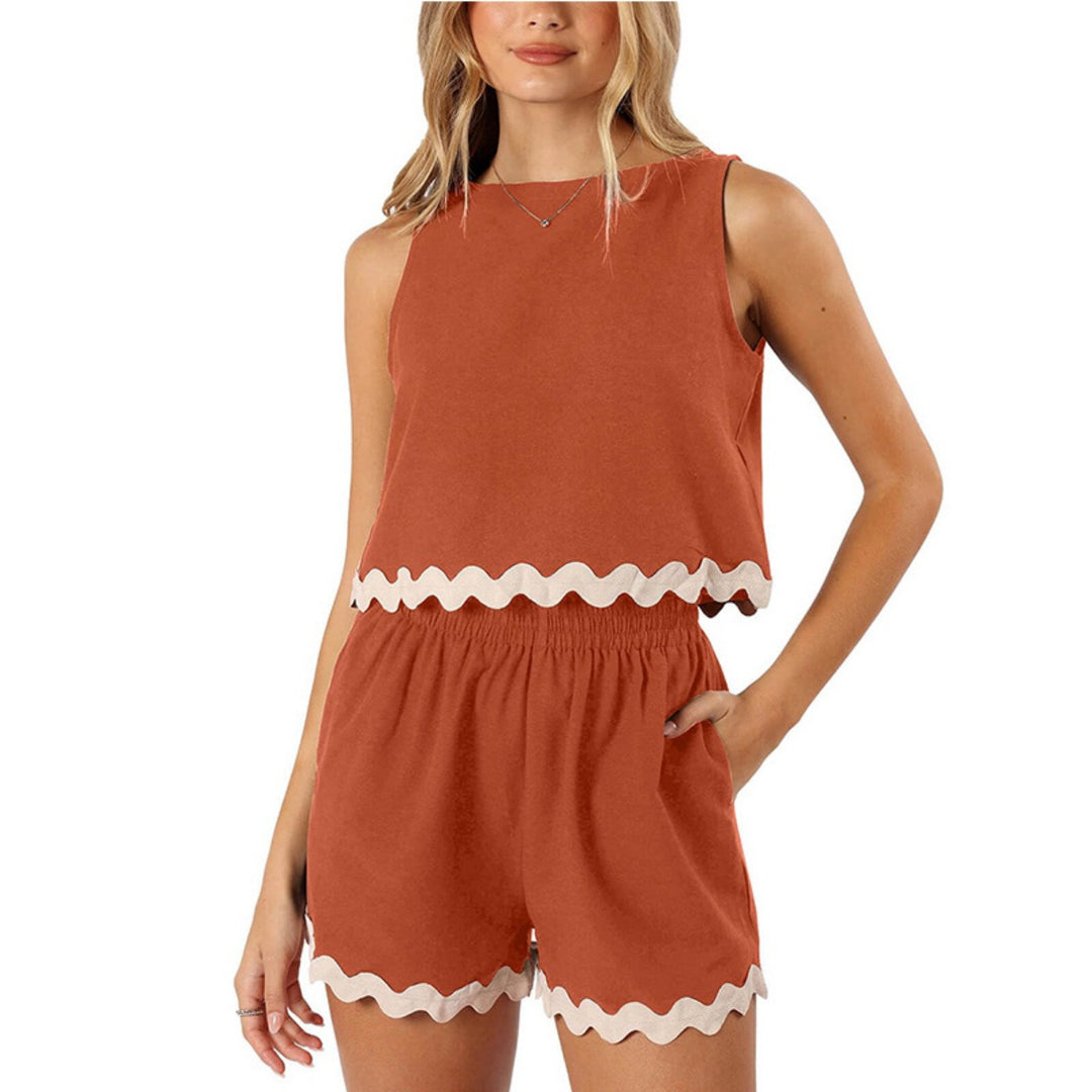 EB | Zweiteiliges Oberteil und Shorts aus Leinen und Spitze