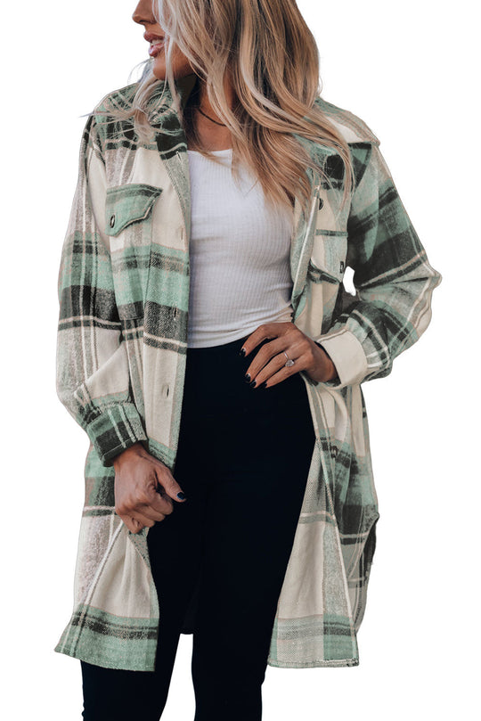 EB | Lange Karierte Shirtjacke Baumwollmischung Stilvoll und Praktisch