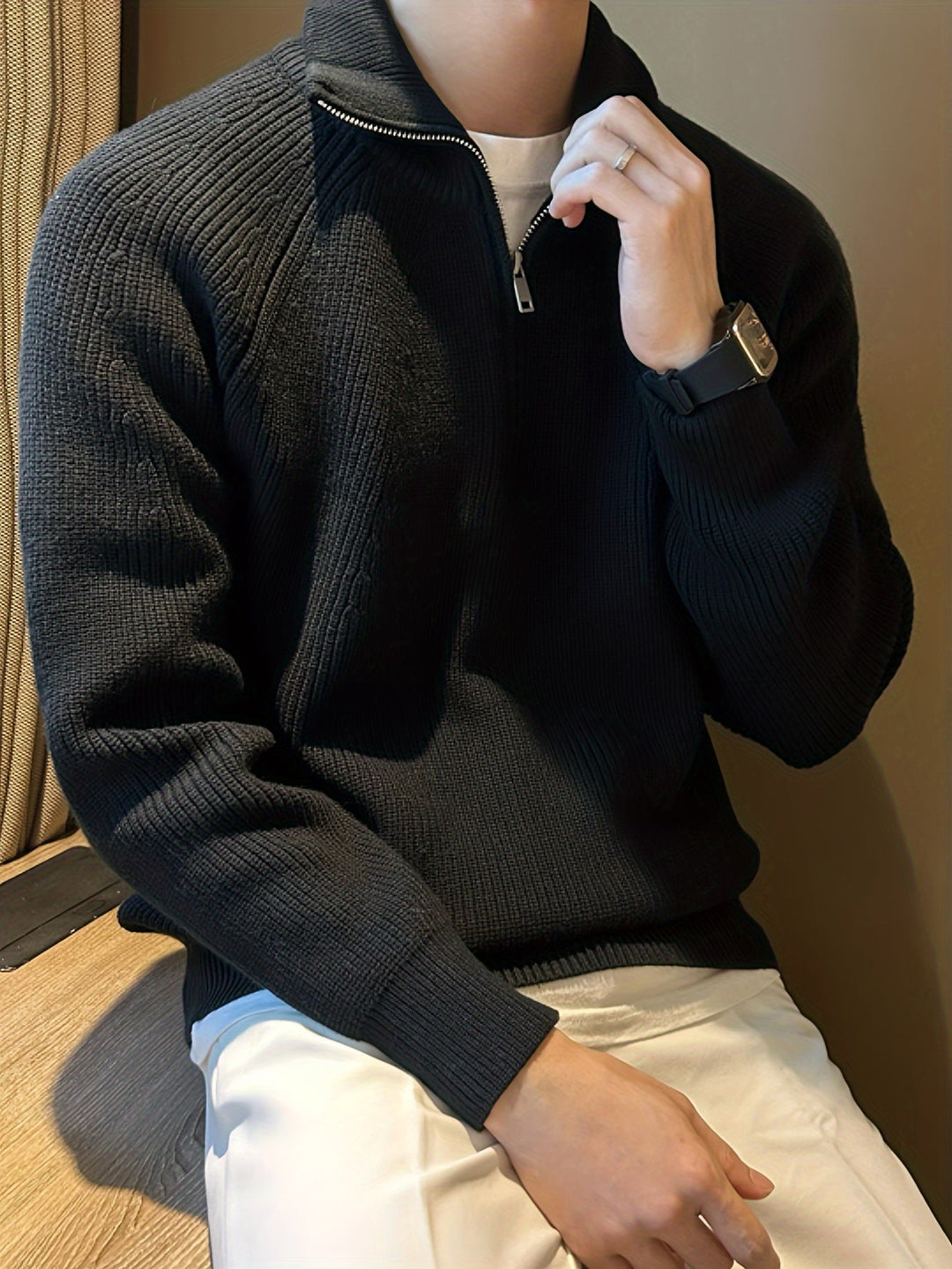 EB | Strickjacke mit Reißverschluss und Hohem Kragen Weich und Komfortabel Acryl