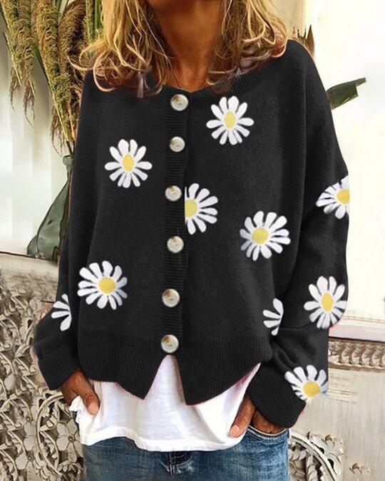 EB | Blumengemusterte Strickjacke Weich und Leicht Lässige Eleganz