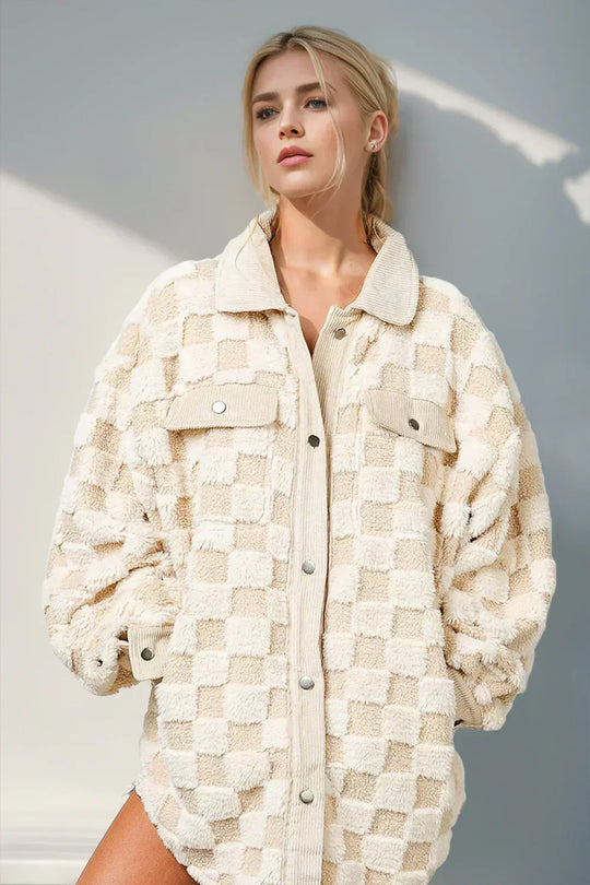 EB | Jacke mit Karostruktur Knopfverschluss Weich und Übergrößen