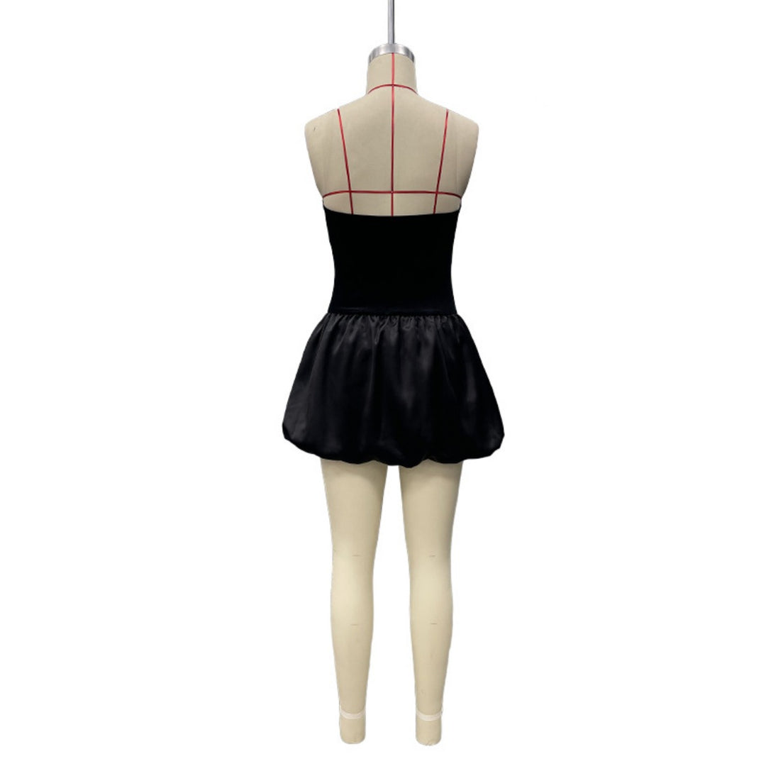 EB | Kontrastierende Farbe einreihig Tube Top Kleid Kleid