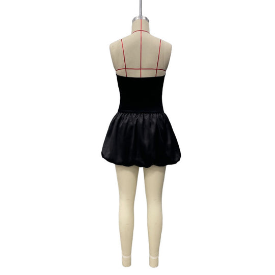 EB | Kontrastierende Farbe einreihig Tube Top Kleid Kleid