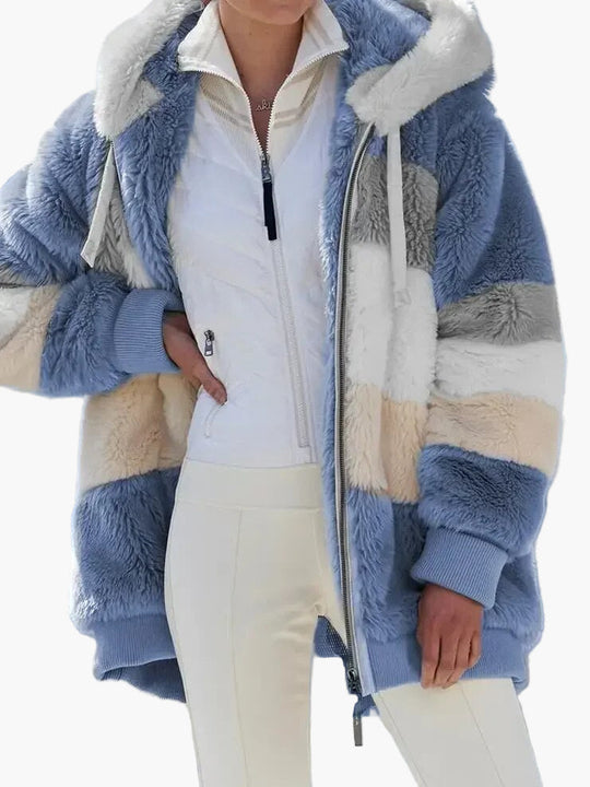 EB | Winter Kapuzenjacke Im Streifen-Design - Modische Freizeitjacke für Kalte Tage
