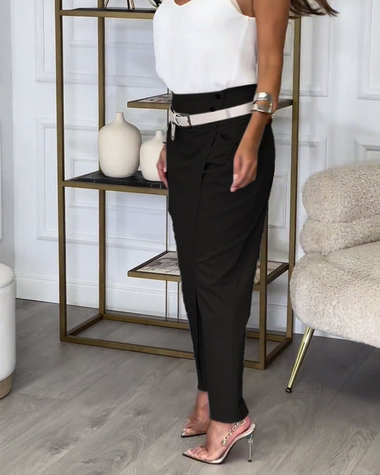 EB | Hose In Einfarbiger Farbe mit Unregelmäßigem Patchwork und Taschen