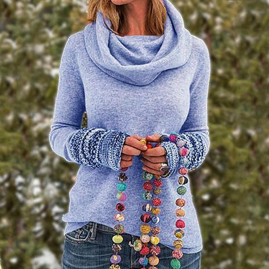 EB | Wolle Cowl Neck Pullover Sweatshirt Lässiger Schnitt Pullover